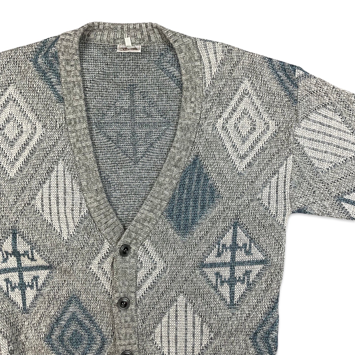 Vintage Grey Blue Abstract Knit Cardigan M L