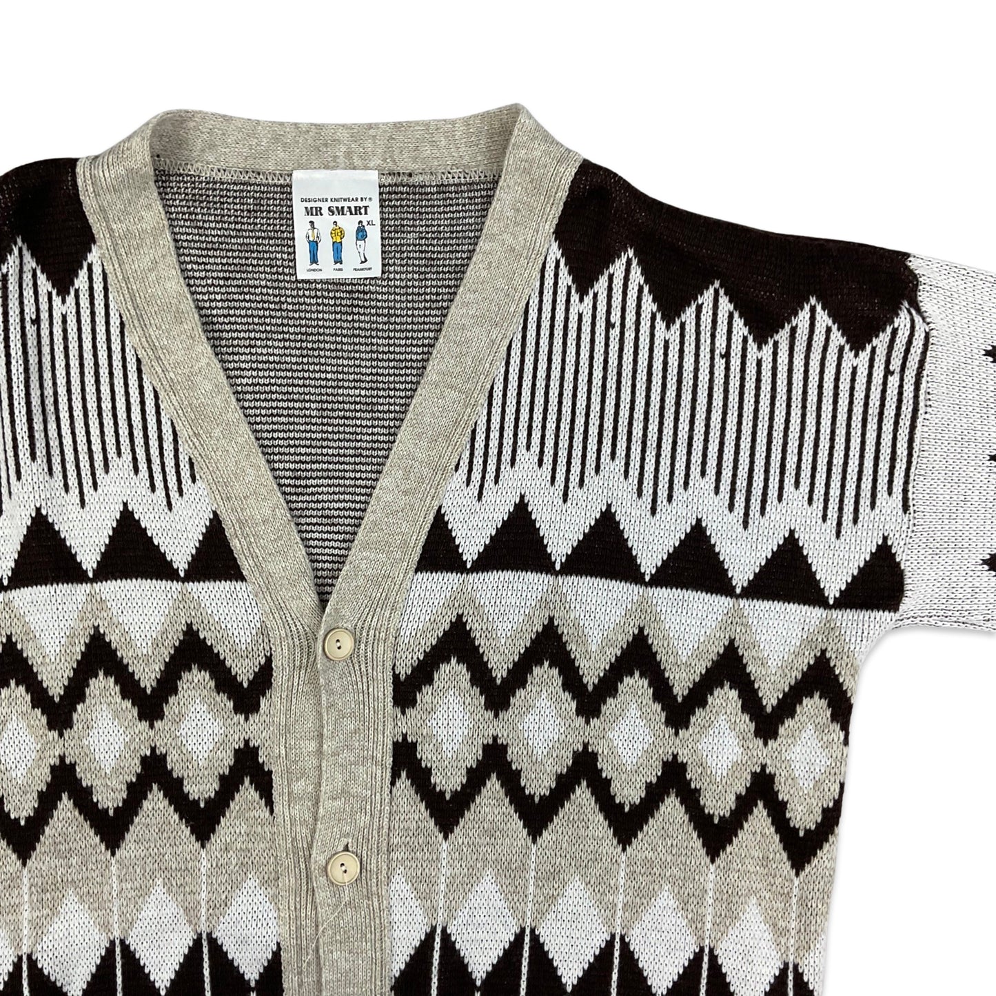 Vintage 80s Brown Beige Pattern Cardigan L XL XXL