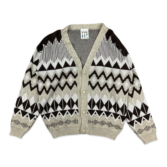 Vintage 80s Brown Beige Pattern Cardigan L XL XXL