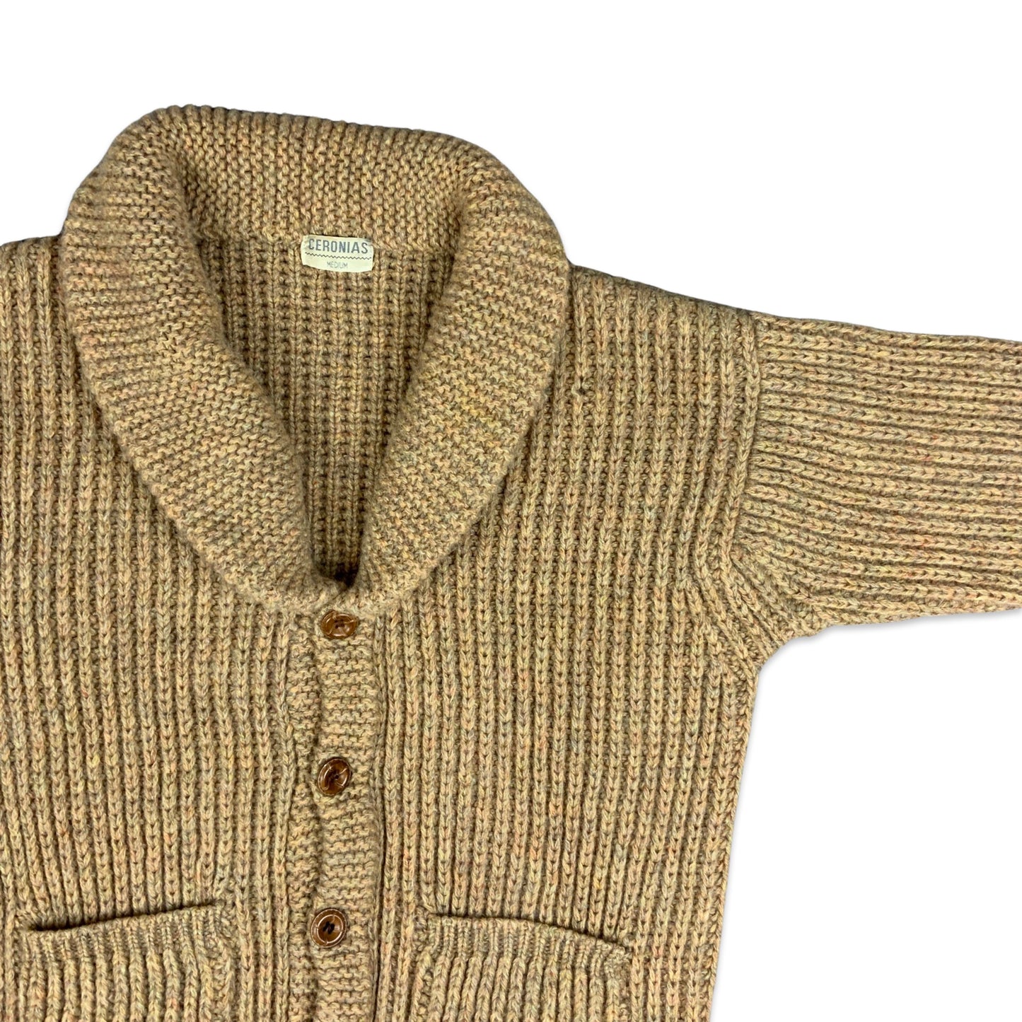 Vintage 80s Men's Beige Heavy Knit Cardigan S M