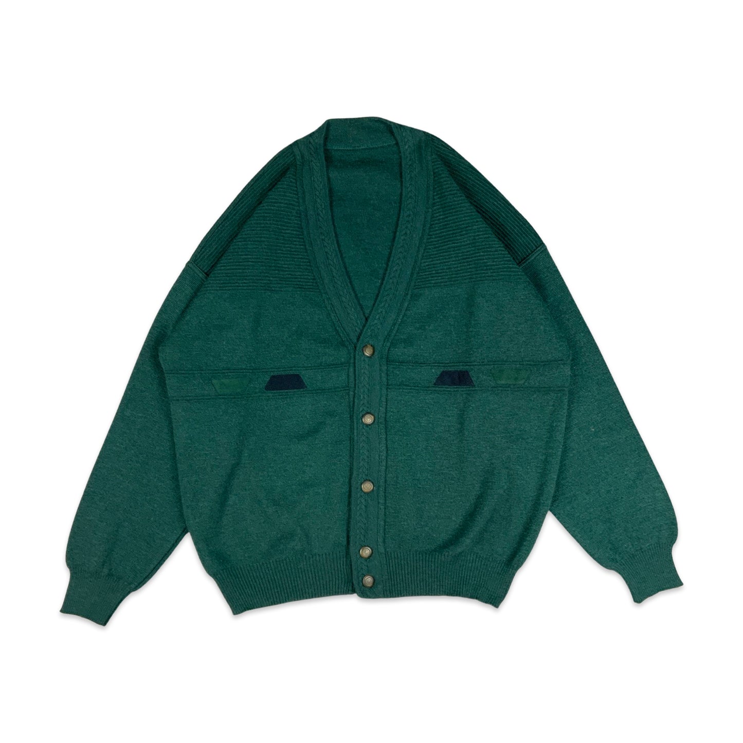 Vintage 80s Men's Green Knitted Cardigan L XL