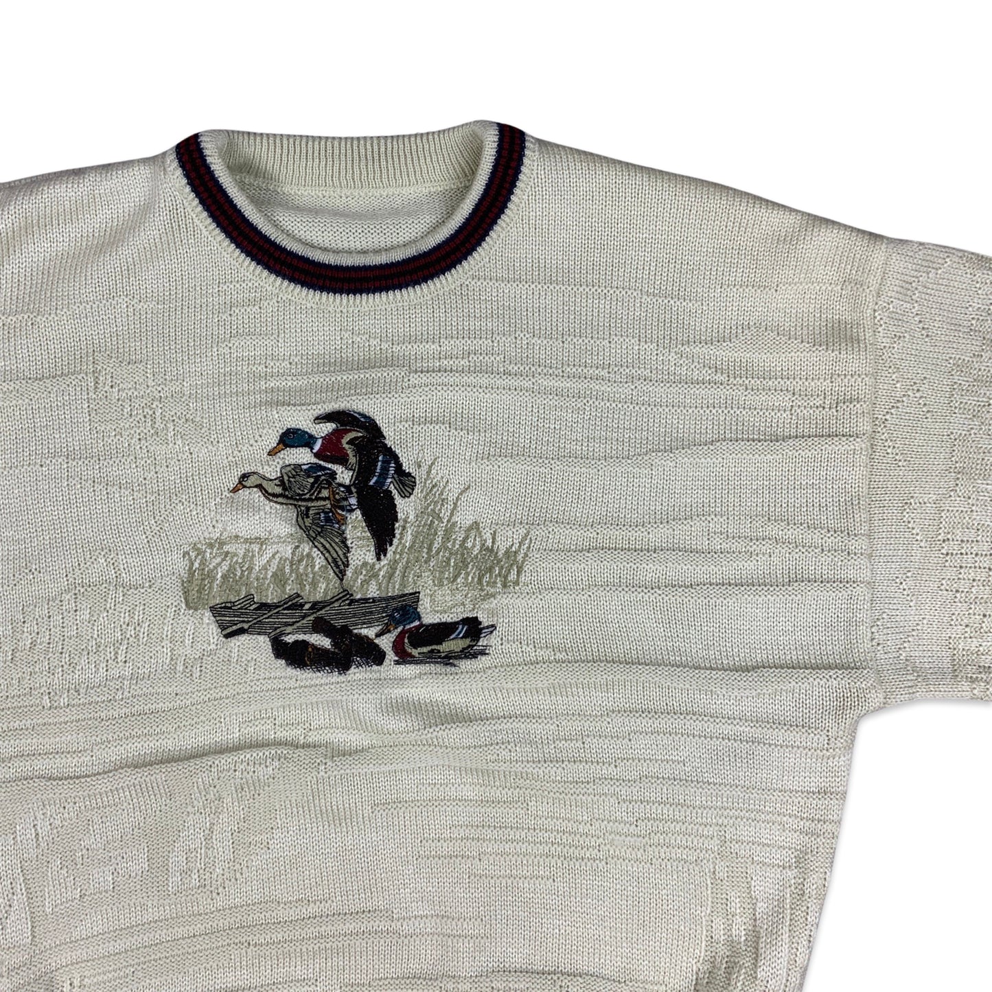 Vintage Cream Novelty Duck Embroidery Knitted Jumper M L