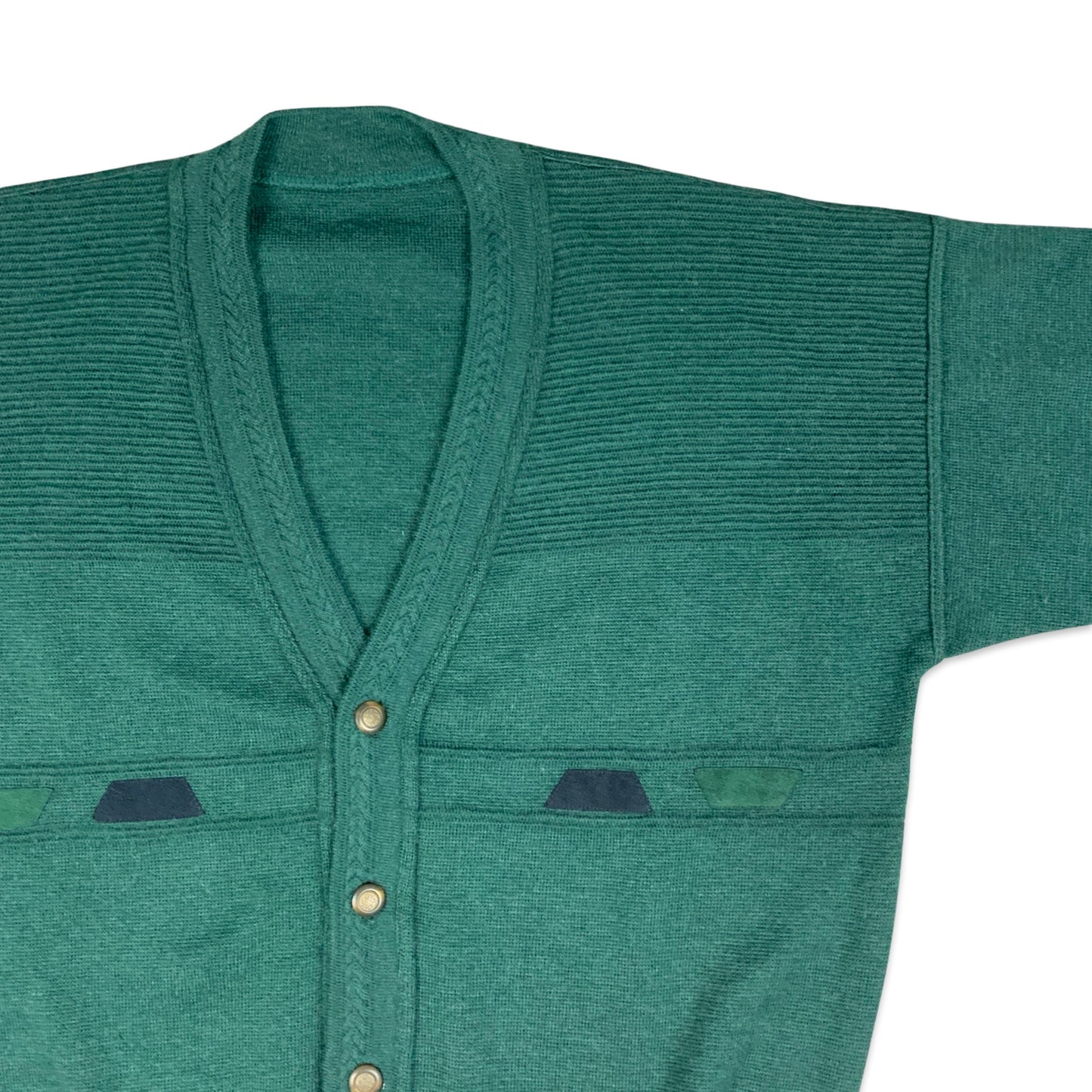 Vintage 80s Men's Green Knitted Cardigan L XL