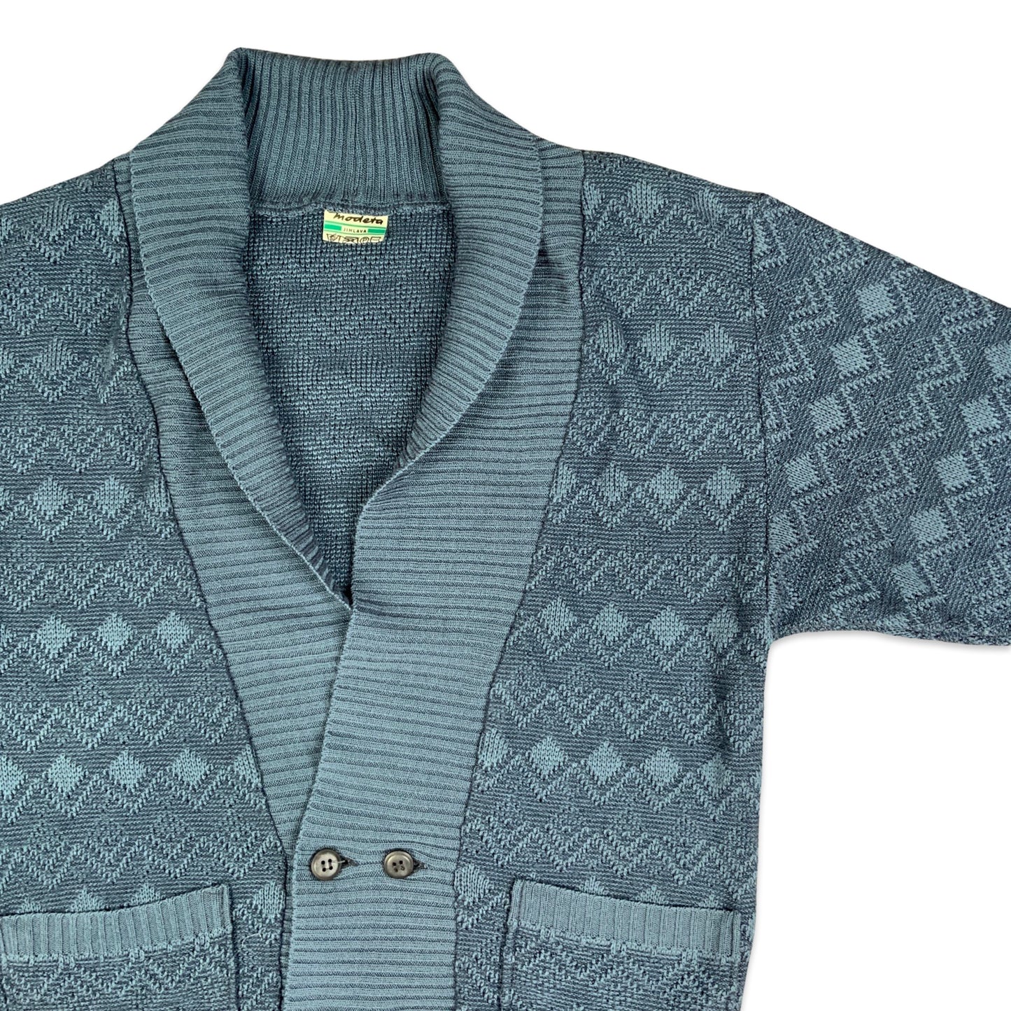 Vintage 80s Blue Double Breasted Knitted Cardigan S M