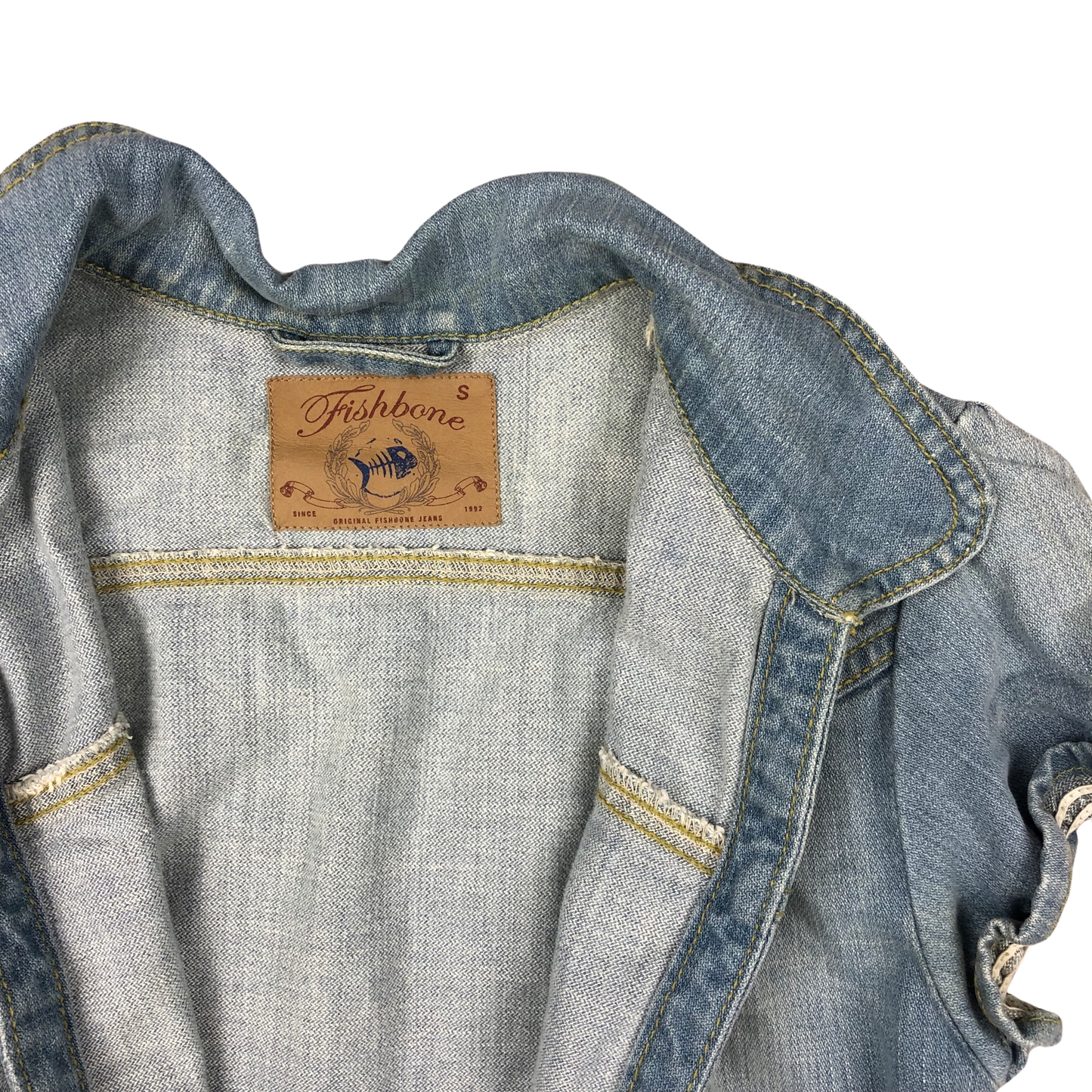 Vintage Fishbone Cropped Denim Jacket 6/8