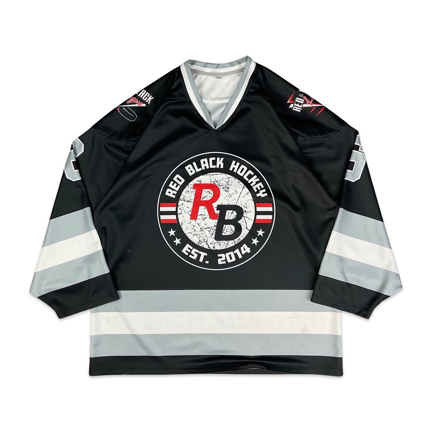 Hockey Jersey Black Grey Red White L XL