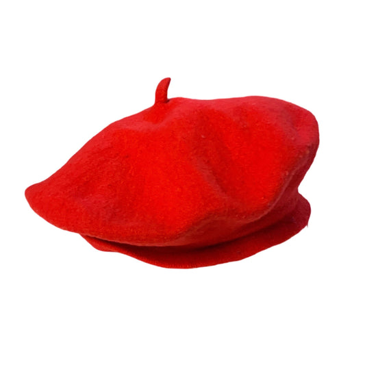 Vintage French Red Faux Wool Artist Warm Beanie Beret Hat