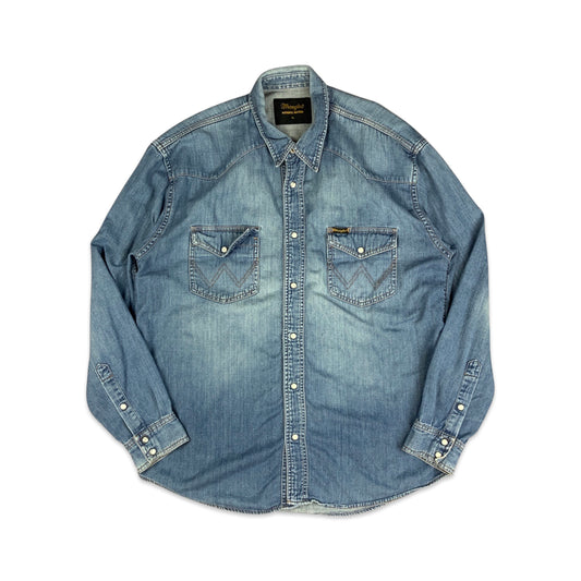 Vintage Wrangler Western Blue Denim Shirt L XL