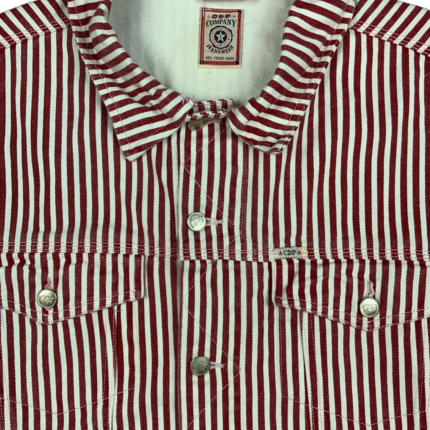 Vintage Red White Hickory Stripe Denim Gilet Jacket L XL