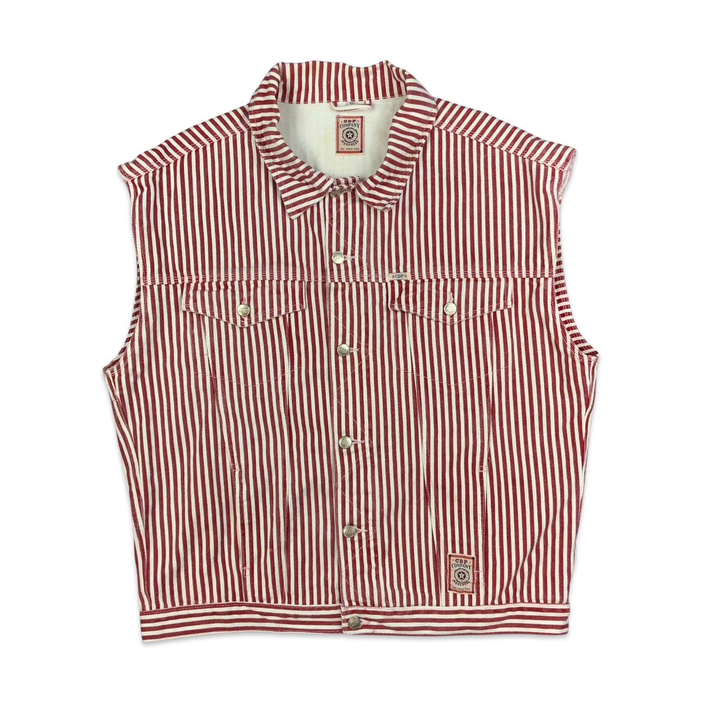 Vintage Red White Hickory Stripe Denim Gilet Jacket L XL