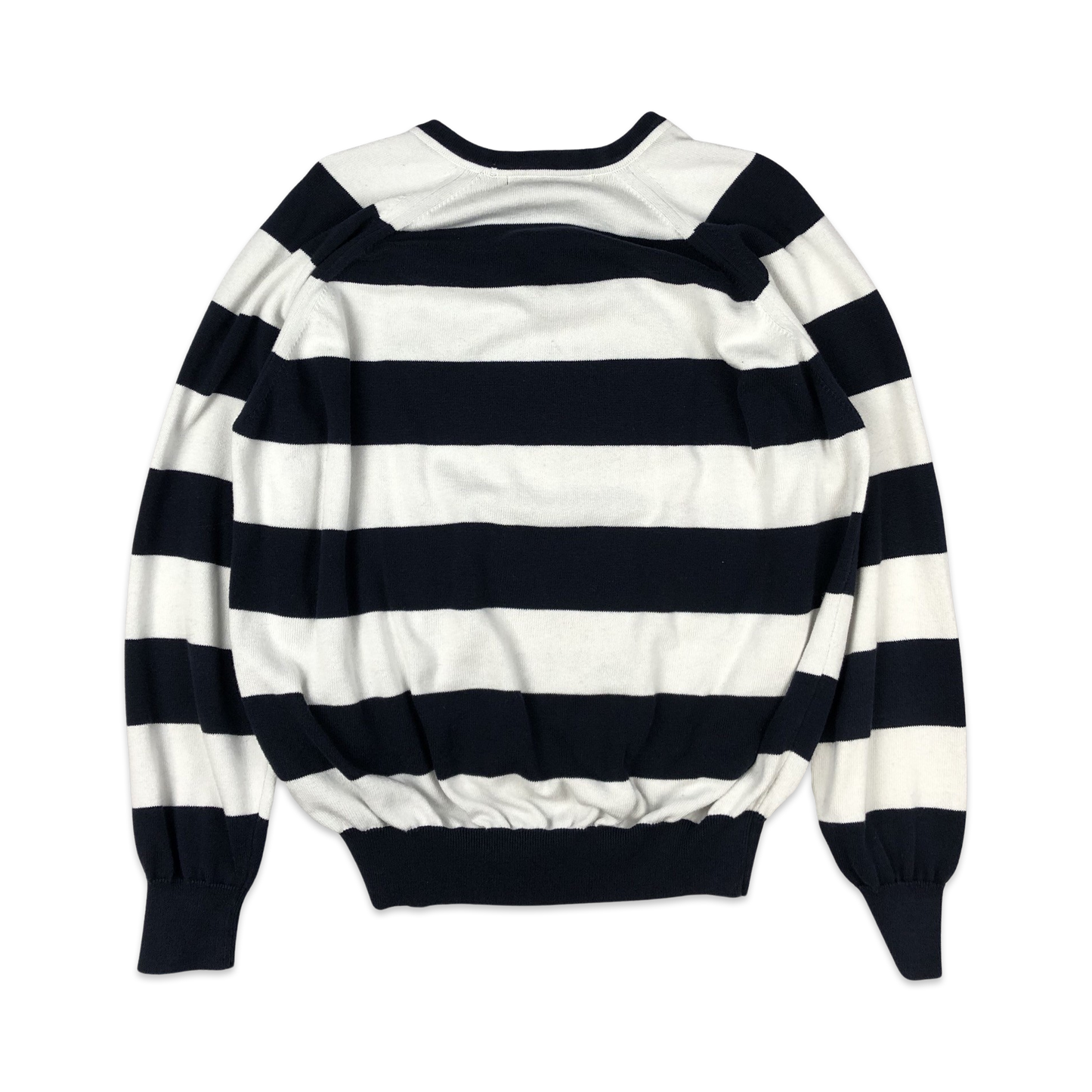 Tommy Hilfiger Navy and White Striped V Neck Knit Jumper L XL