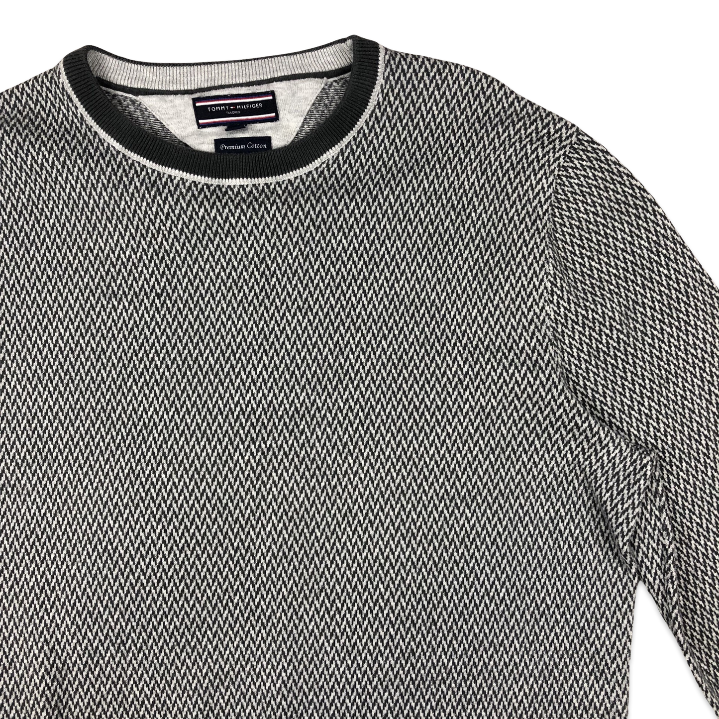 Tommy Hilfiger Grey Herringbone Knit Jumper L