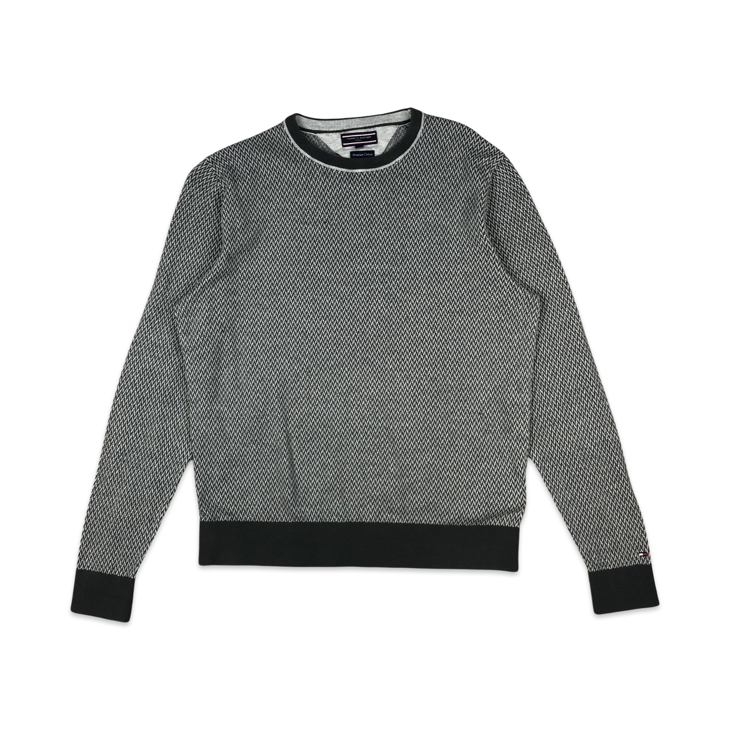 Tommy Hilfiger Grey Herringbone Knit Jumper L