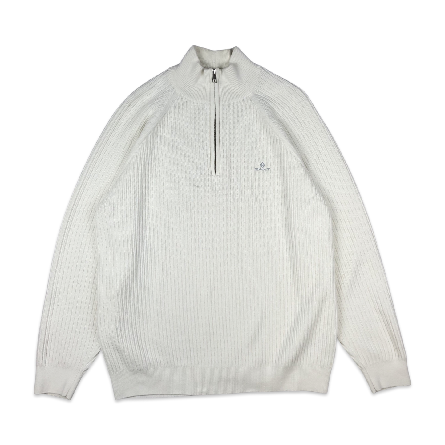 GANT Ribbed Knit Jumper 1/4 zip White L XL