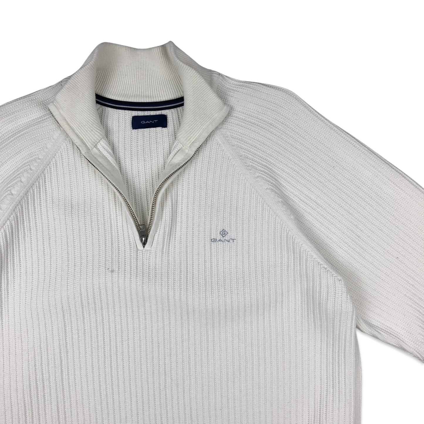 GANT Ribbed Knit Jumper 1/4 zip White L XL