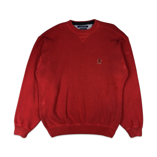 Vintage 90s Tommy Hilfiger Knit Jumper Red XL XXL