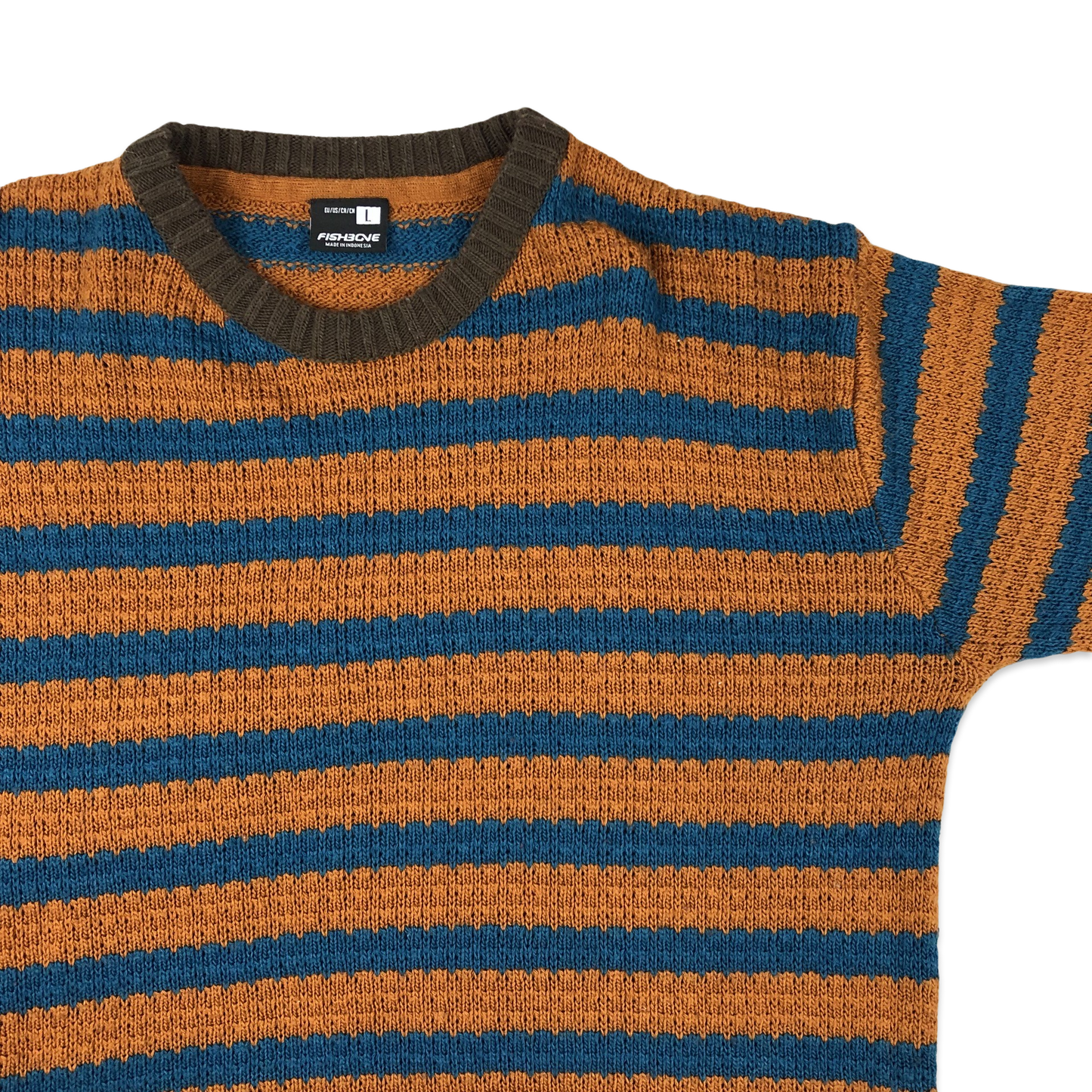 Fishbone Knit Jumper Orange Blue L XL