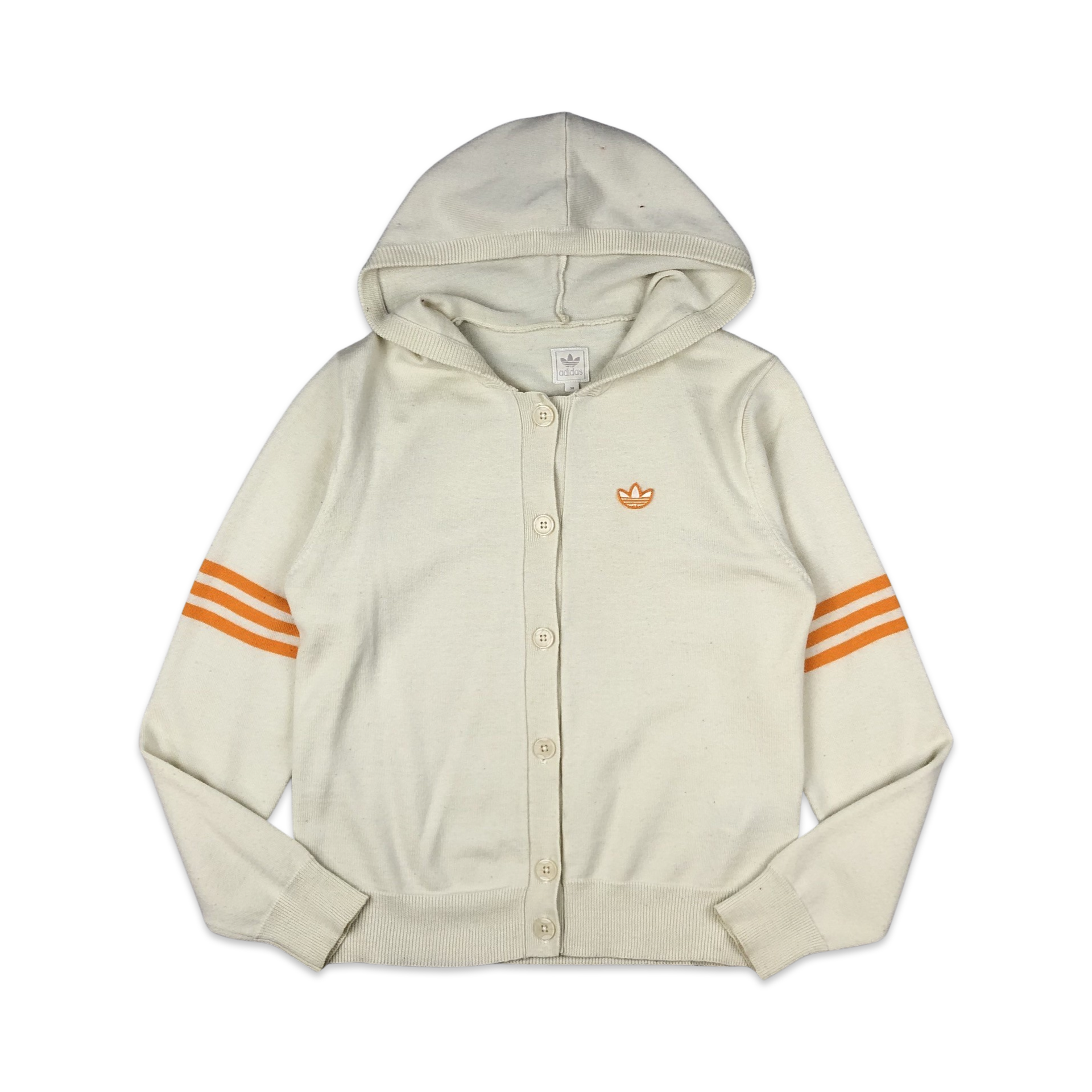 Vintage 00s Adidas Hooded Cardigan White Orange Stripe 10 12