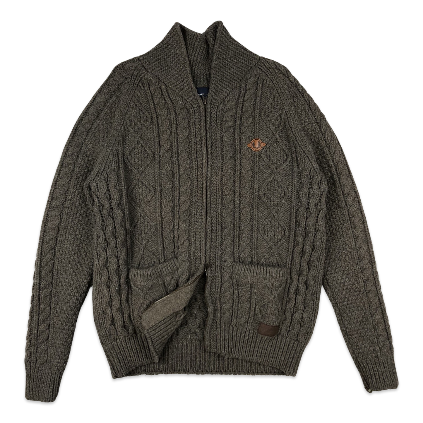 Fred Perry Cable Knit Cardigan Brown L XL