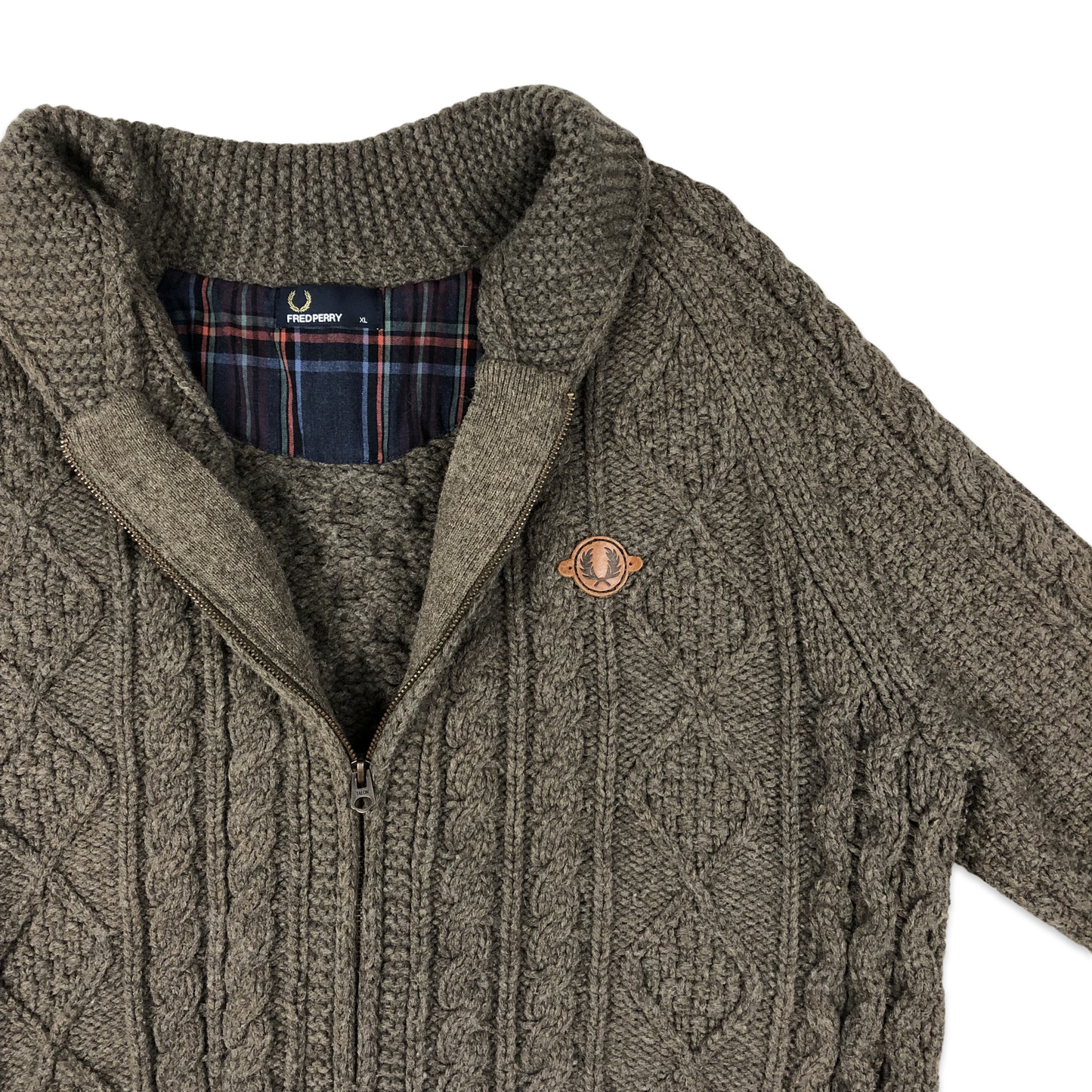 Fred Perry Cable Knit Cardigan Brown L XL