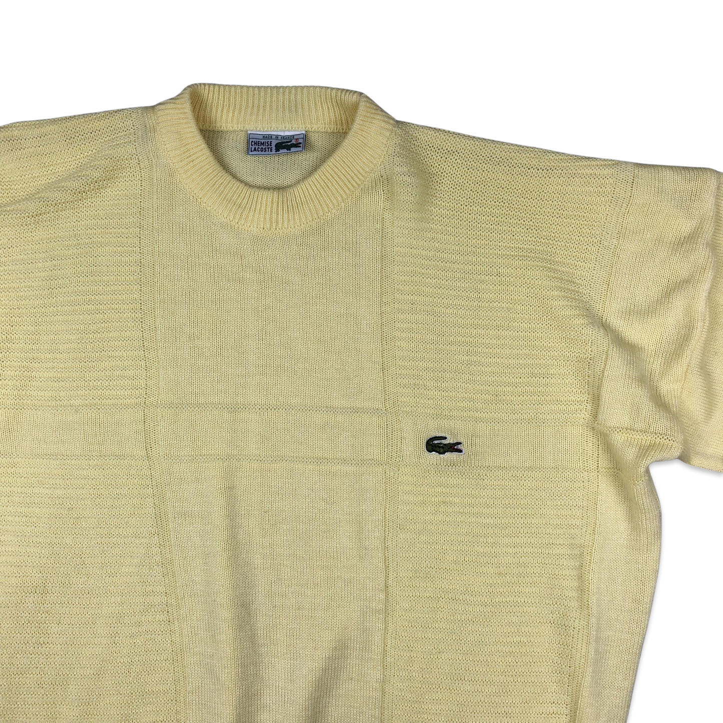 Vintage 80s Chemise Lacoste Knit Jumper Yellow 2XL 3XL