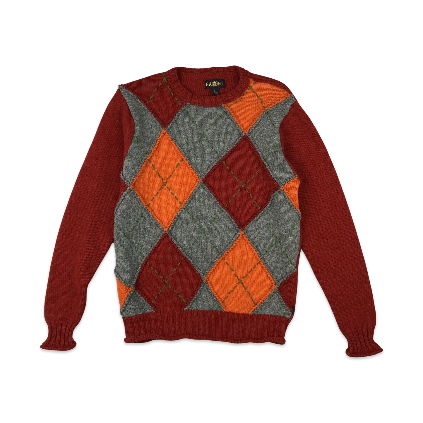 GANT Argyle Knit Jumper Red Orange Grey M