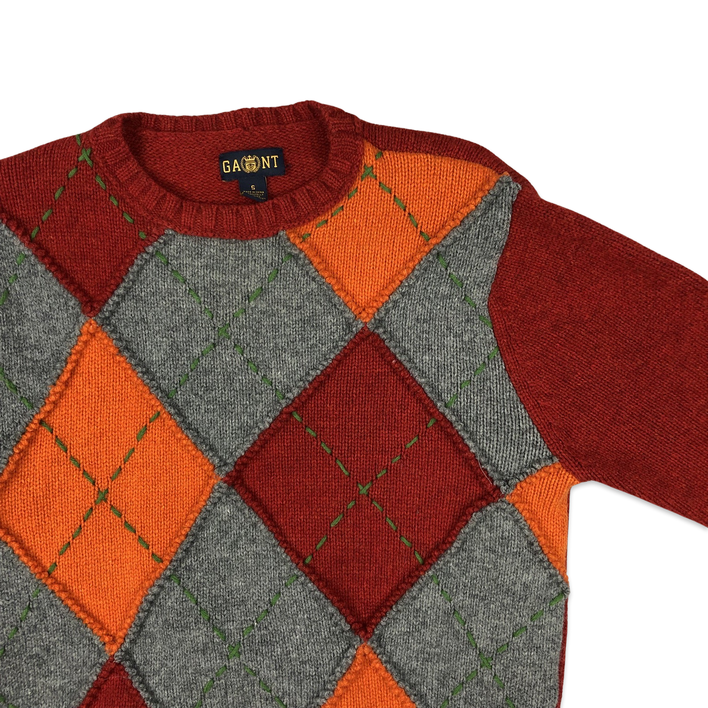 GANT Argyle Knit Jumper Red Orange Grey M