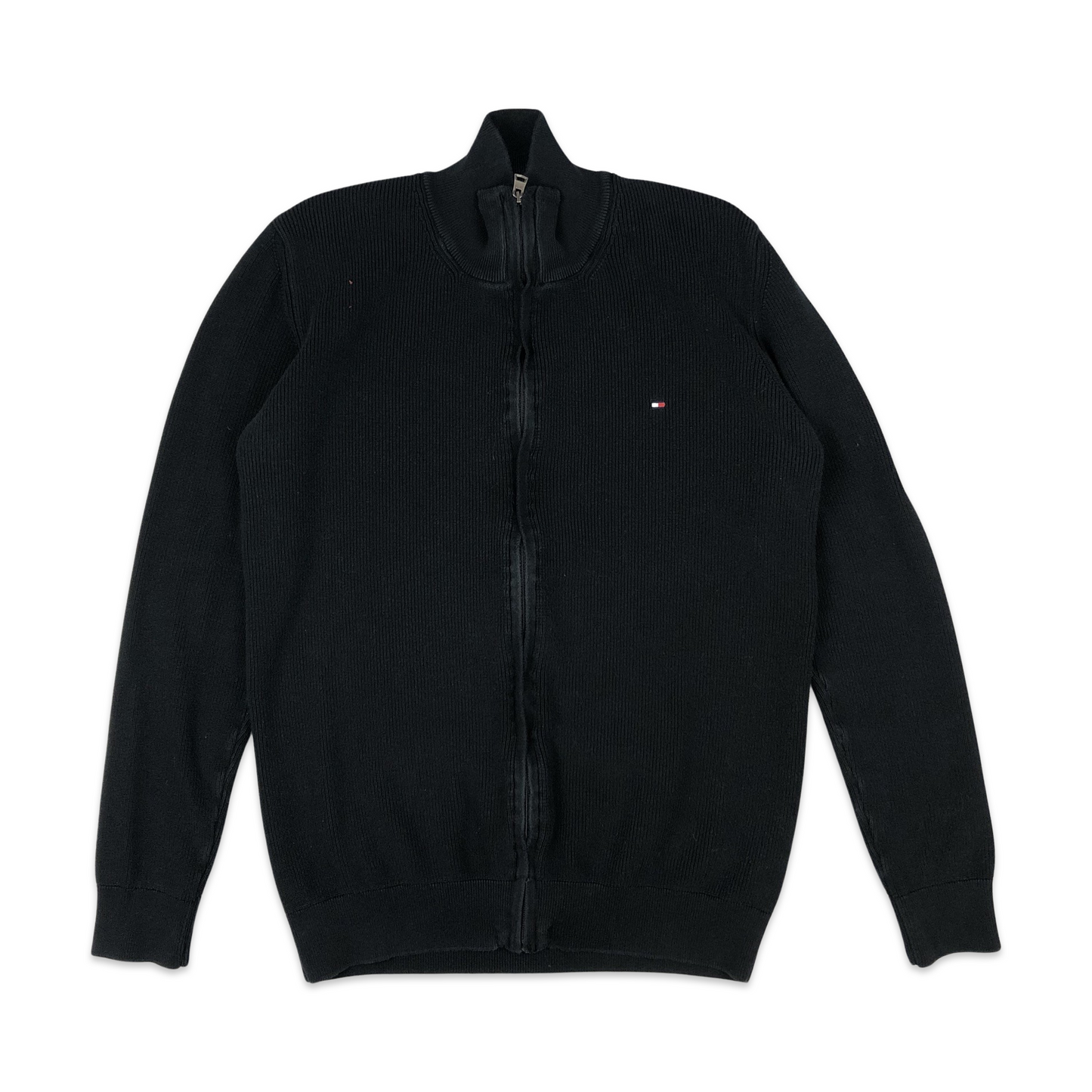 Vintage Y2K Preloved Tommy Hilfiger Black Zip-up Knit Jumper L