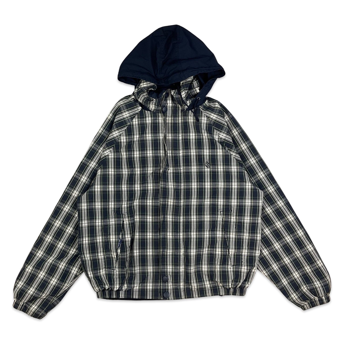 Vintage Nautica Plaid Navy Hooded Reversible Windbreaker XL 2XL 3XL