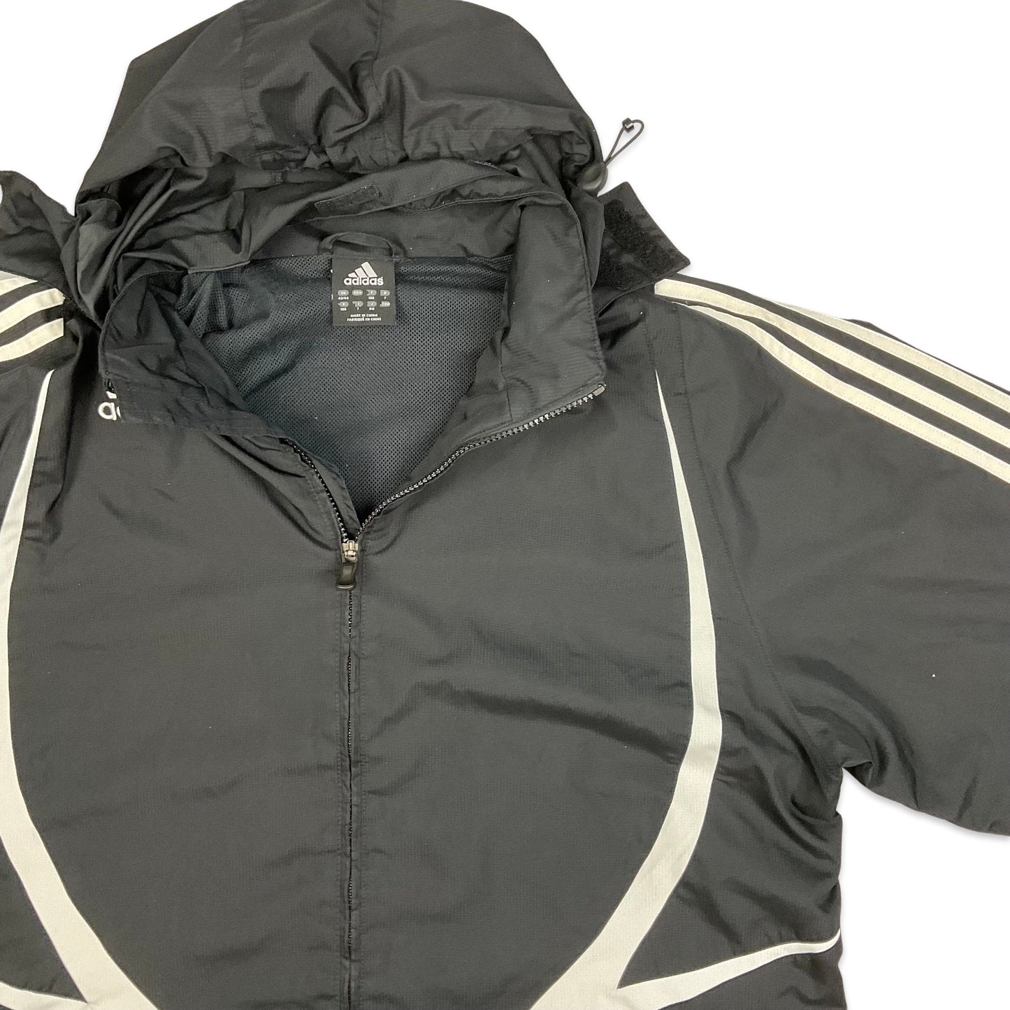 Adidas Black Windbreaker White 3 Stripes L XL