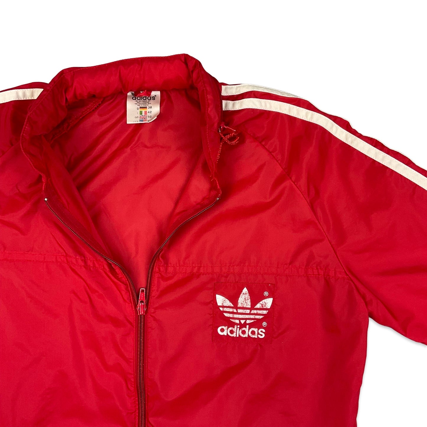 Vintage 70s Adidas Red Windbreaker White 3 Stripe S M