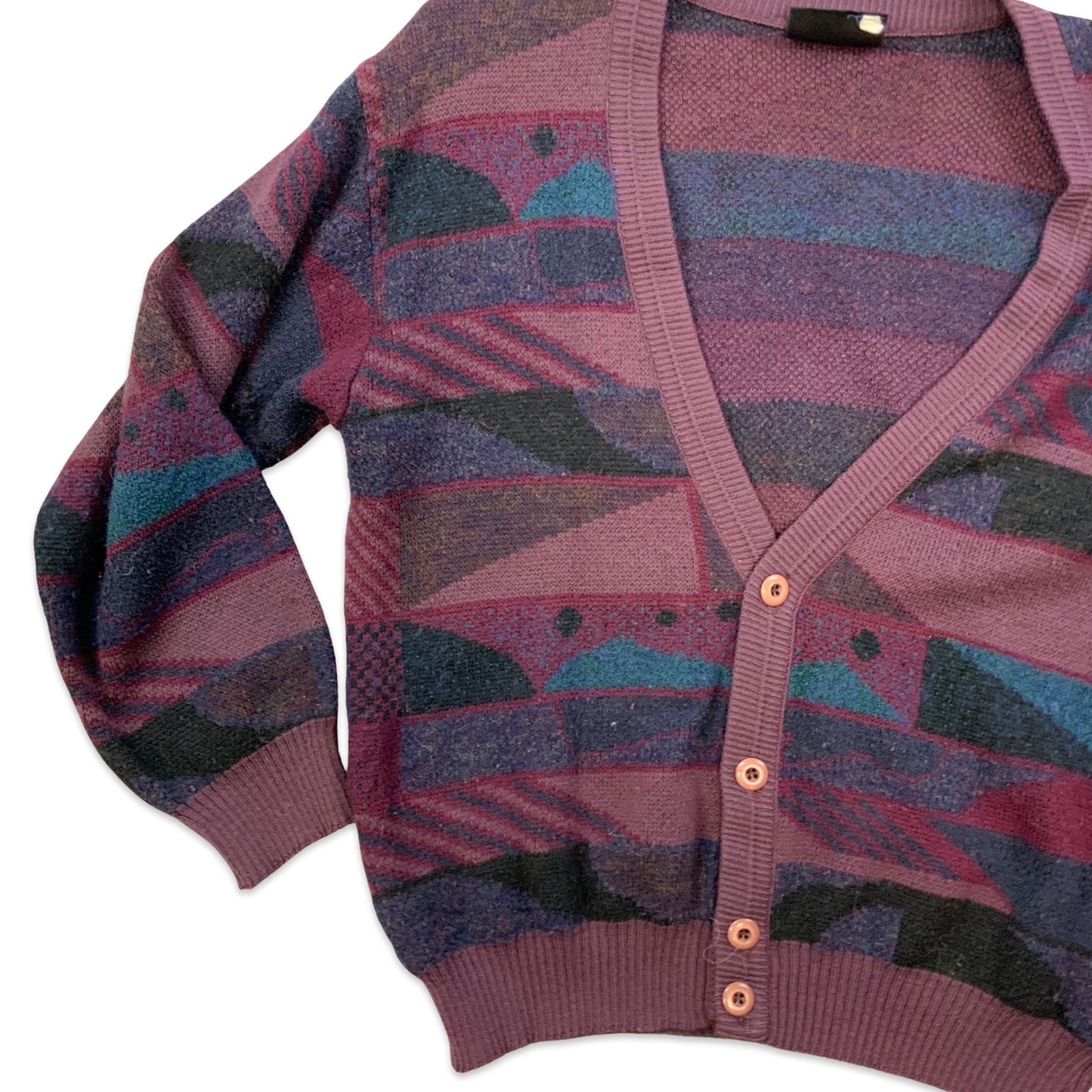 Vintage 80s Purple Abstract Print Cardigan S M