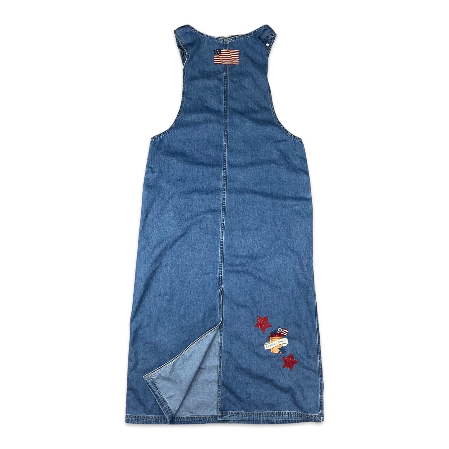 Vintage 80s Americana Blue Denim Midi Dress 14 16