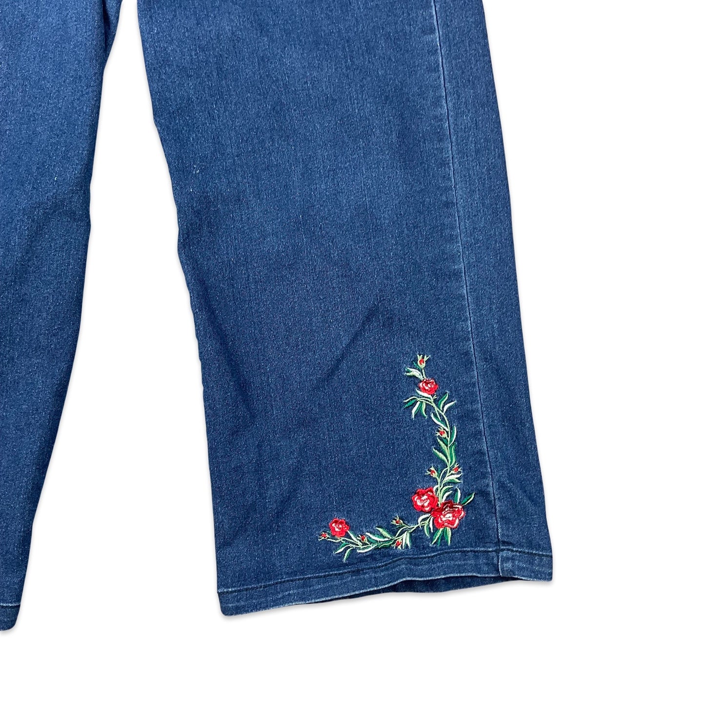 Floral Embroidered Blue Lace-up Wide Leg Jeans 4 6 8 10 12