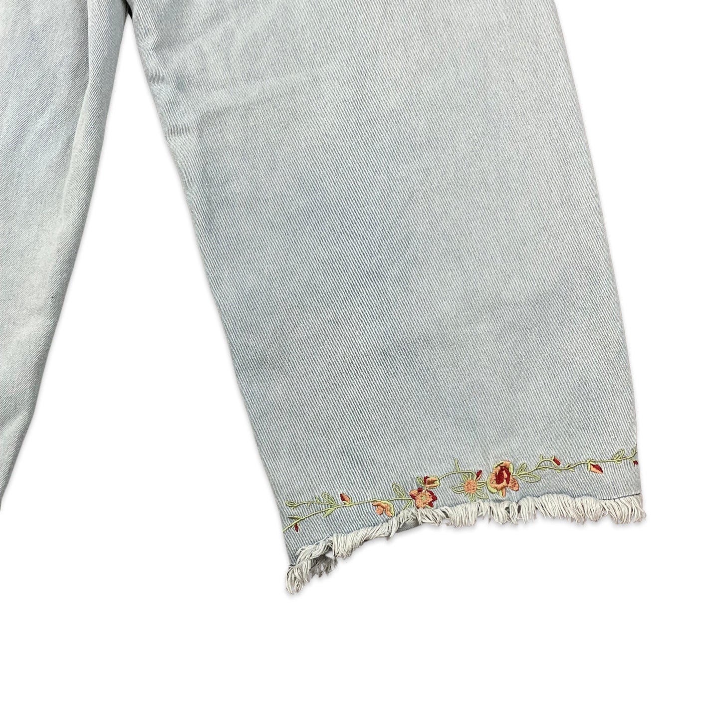 Floral Embroidered Blue Light Wash Wide Leg Jeans 6 8 10 12