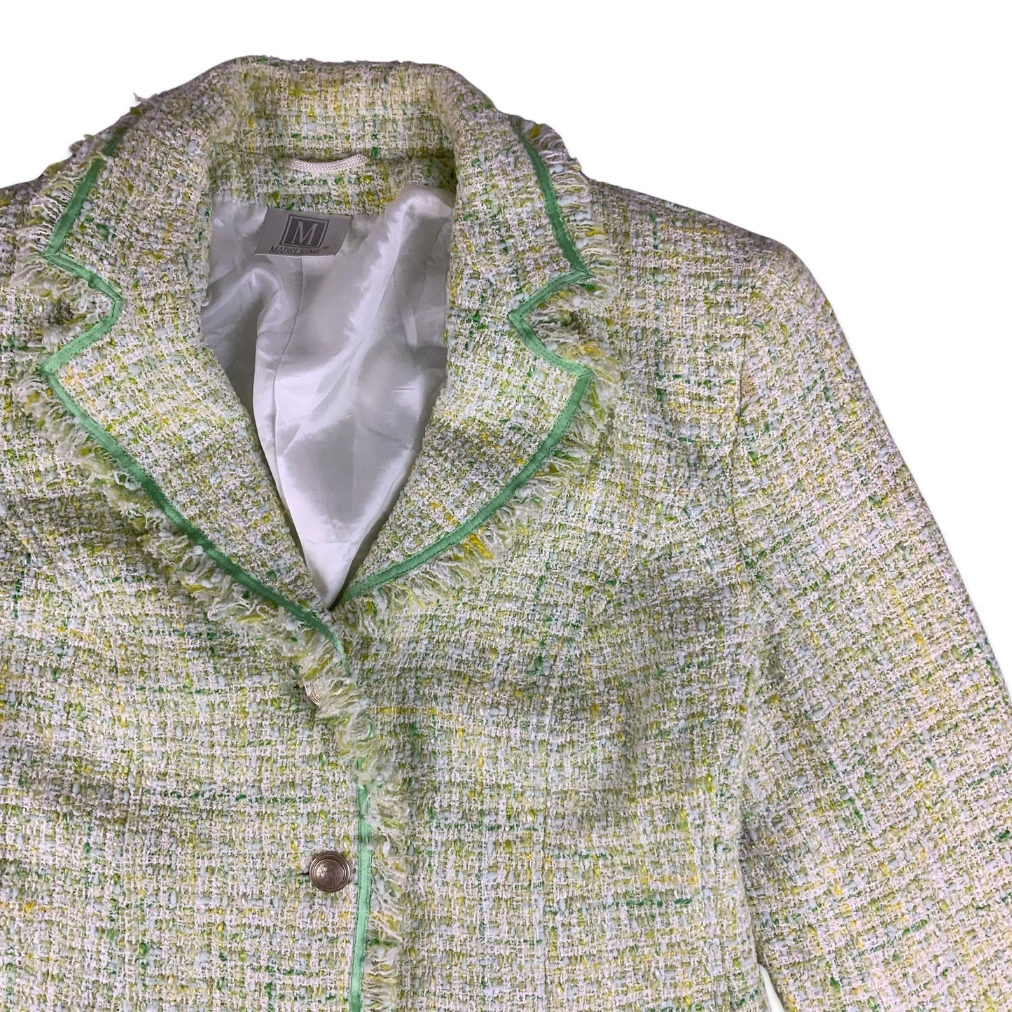 Vintage Green & White Checked Bouclé Blazer 12 14