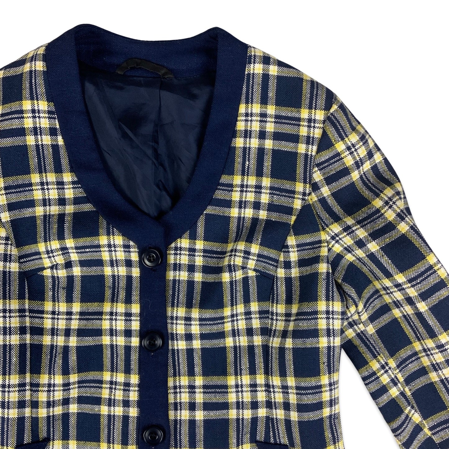 Vintage Navy Yellow & White Plaid Coat 8 10