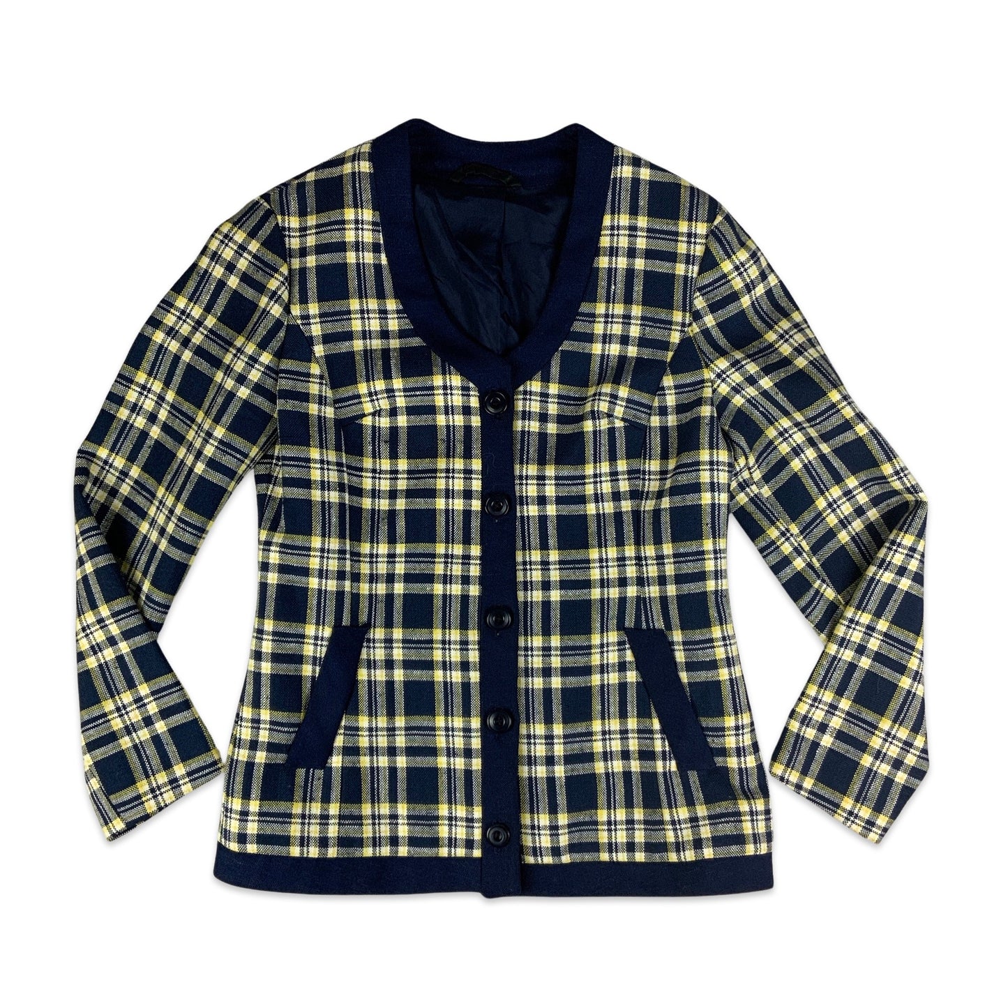 Vintage Navy Yellow & White Plaid Coat 8 10