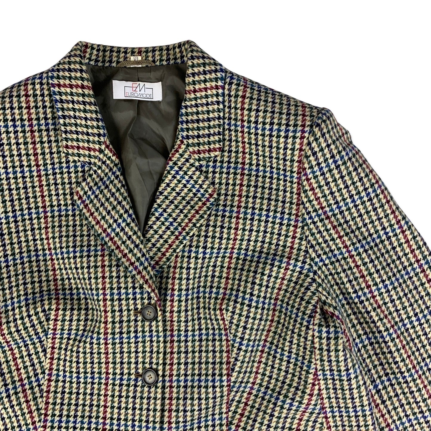 Vintage 80s Beige & Multicolour Dogtooth Tweed Blazer 20 22