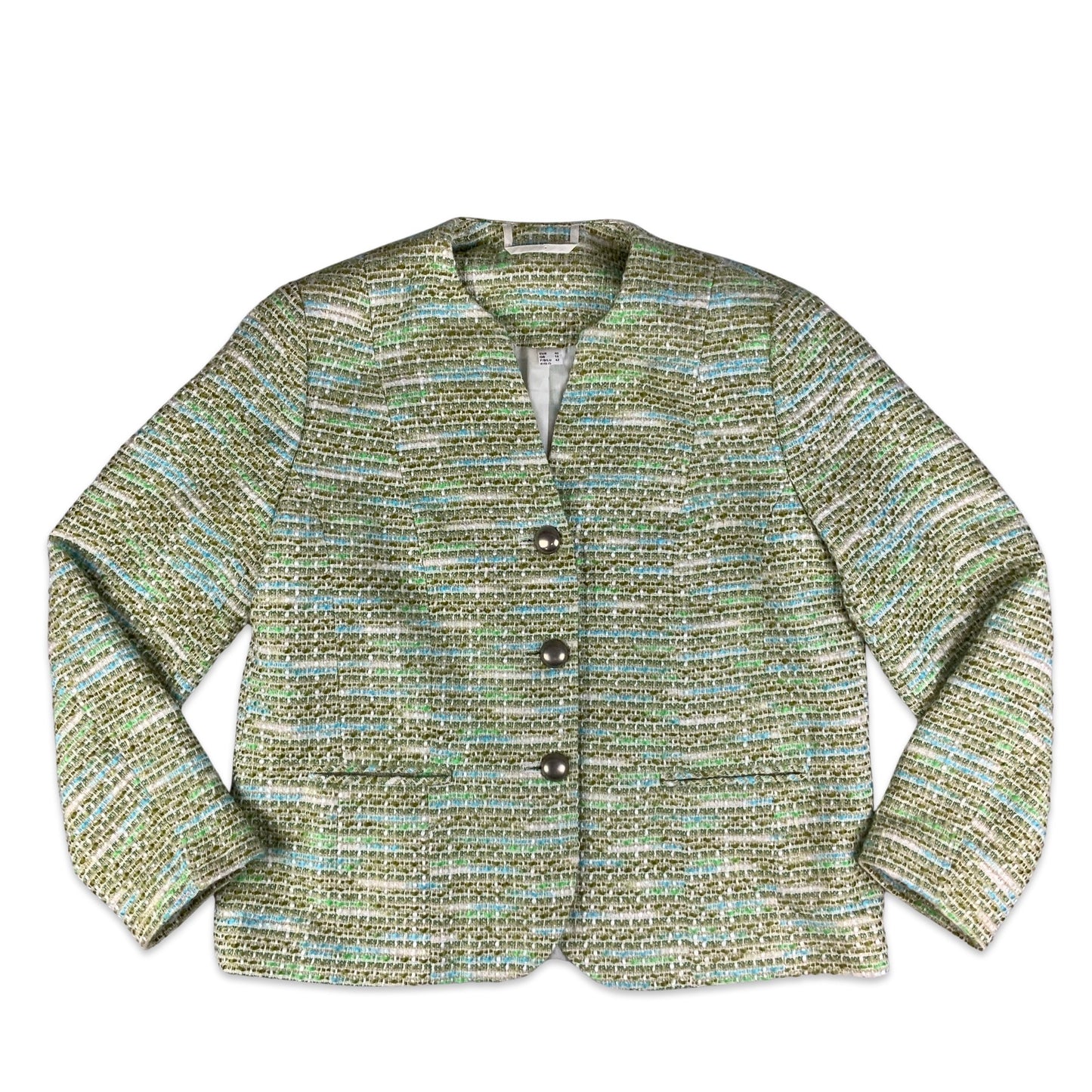 Vintage 90s Green & Blue Bouclé Coat 14 16