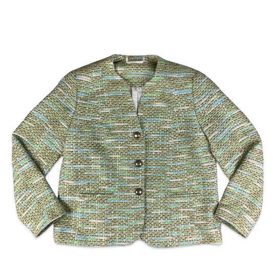 Vintage 90s Green & Blue Bouclé Coat 14 16