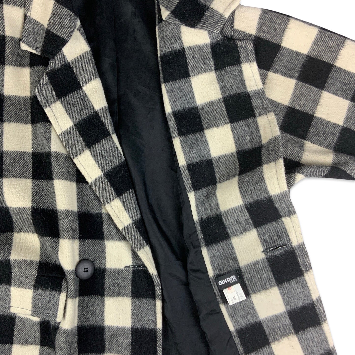 Vintage Black & White Gingham Wool Coat 20 22