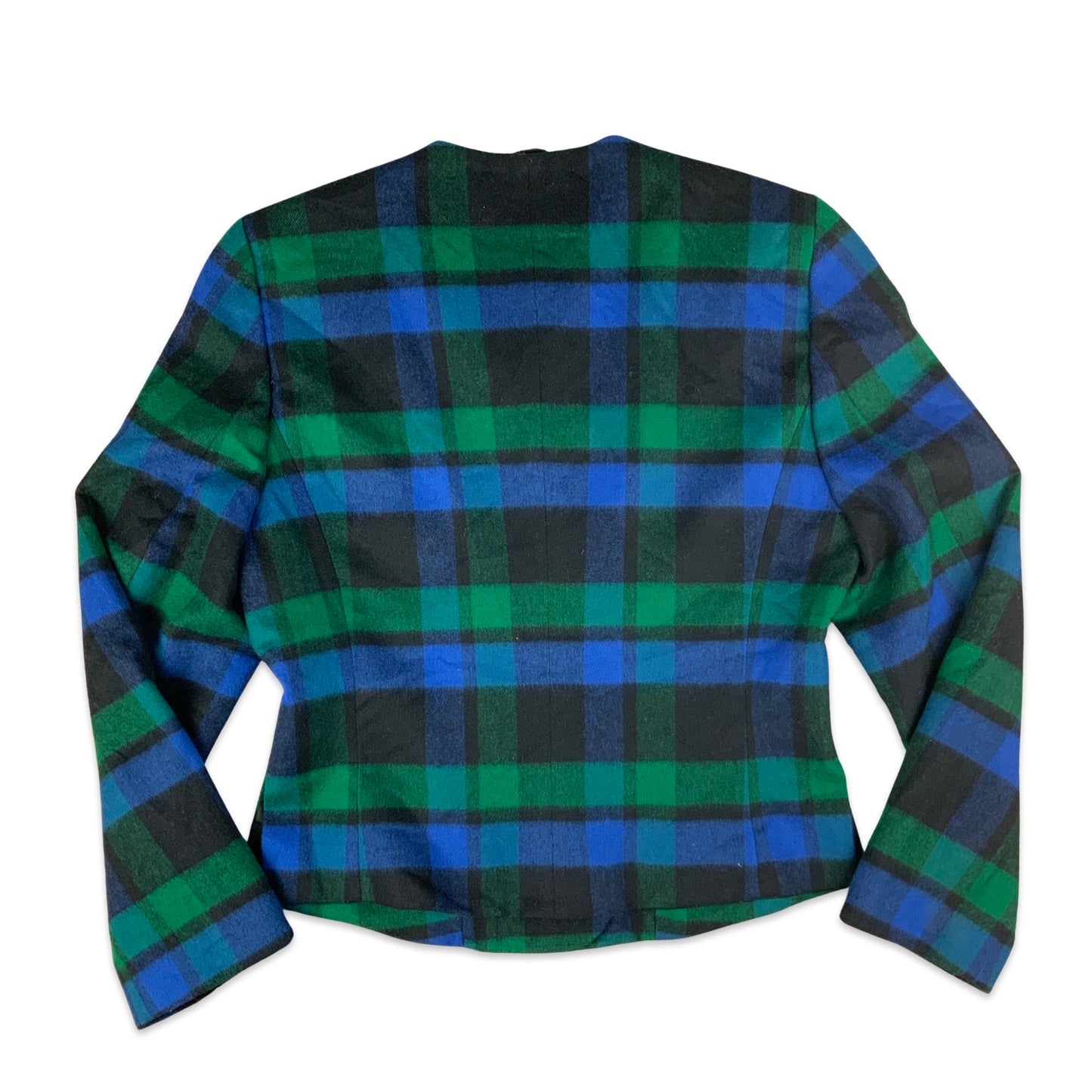 Vintage Blue Black & Green Plaid Wool Coat 8 10