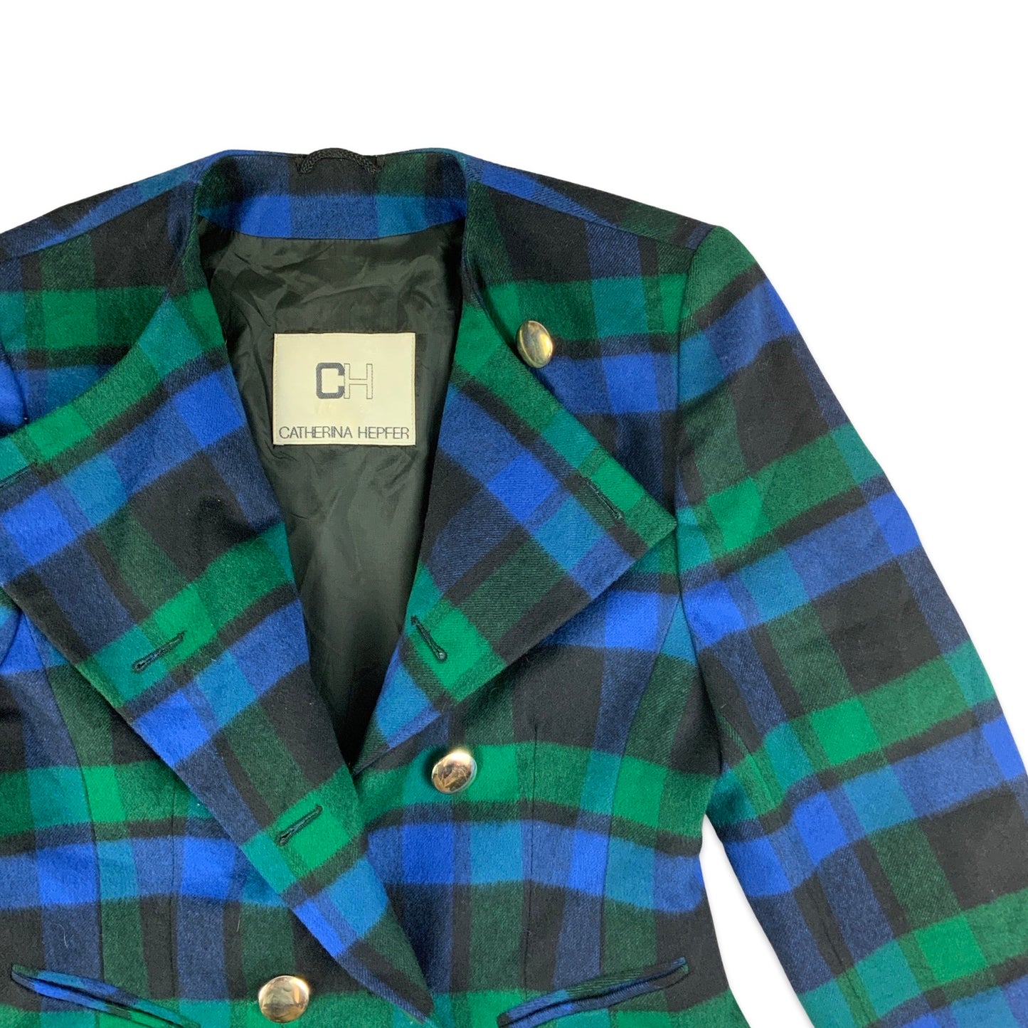 Vintage Blue Black & Green Plaid Wool Coat 8 10