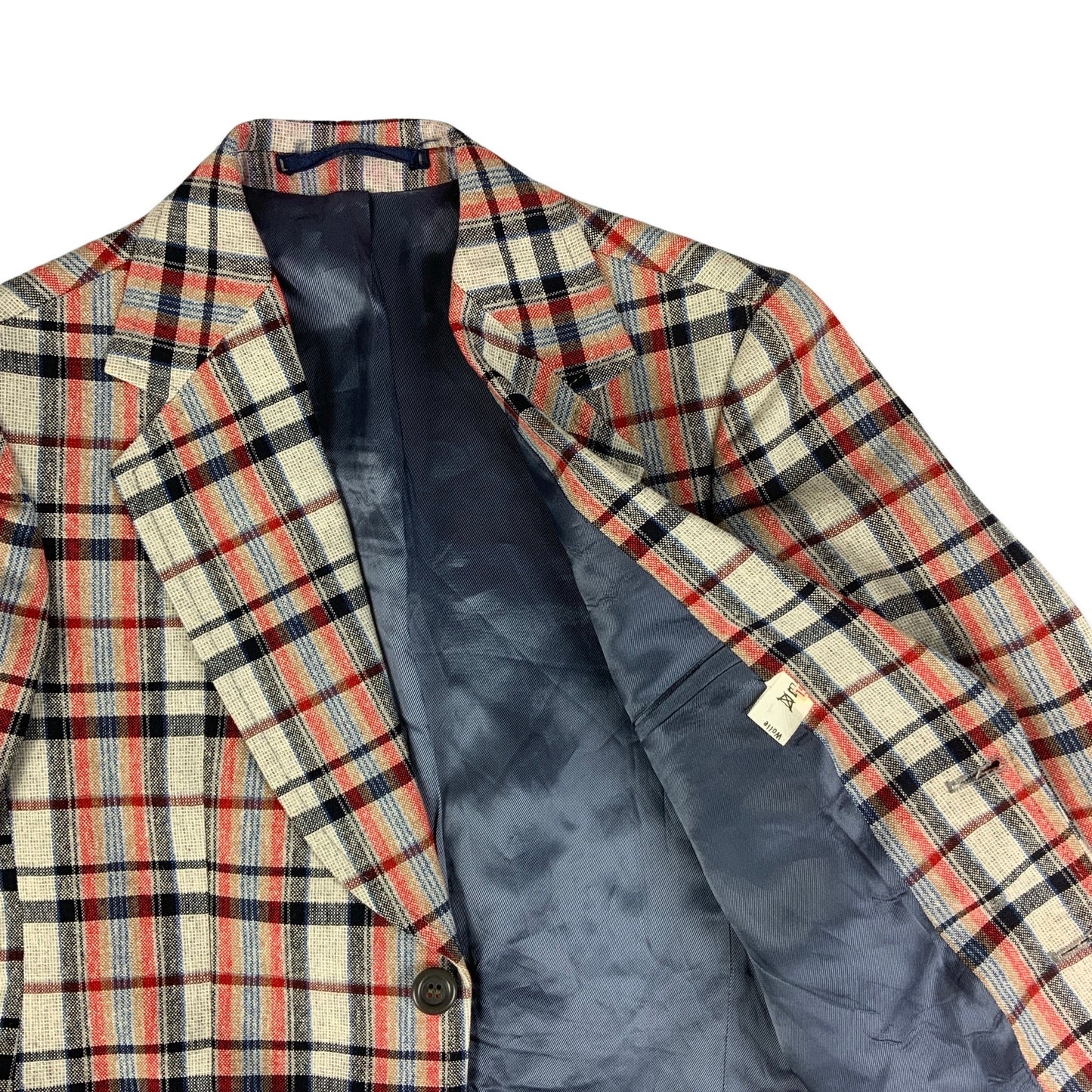 Vintage Beige Red & Navy Plaid Blazer 6 8