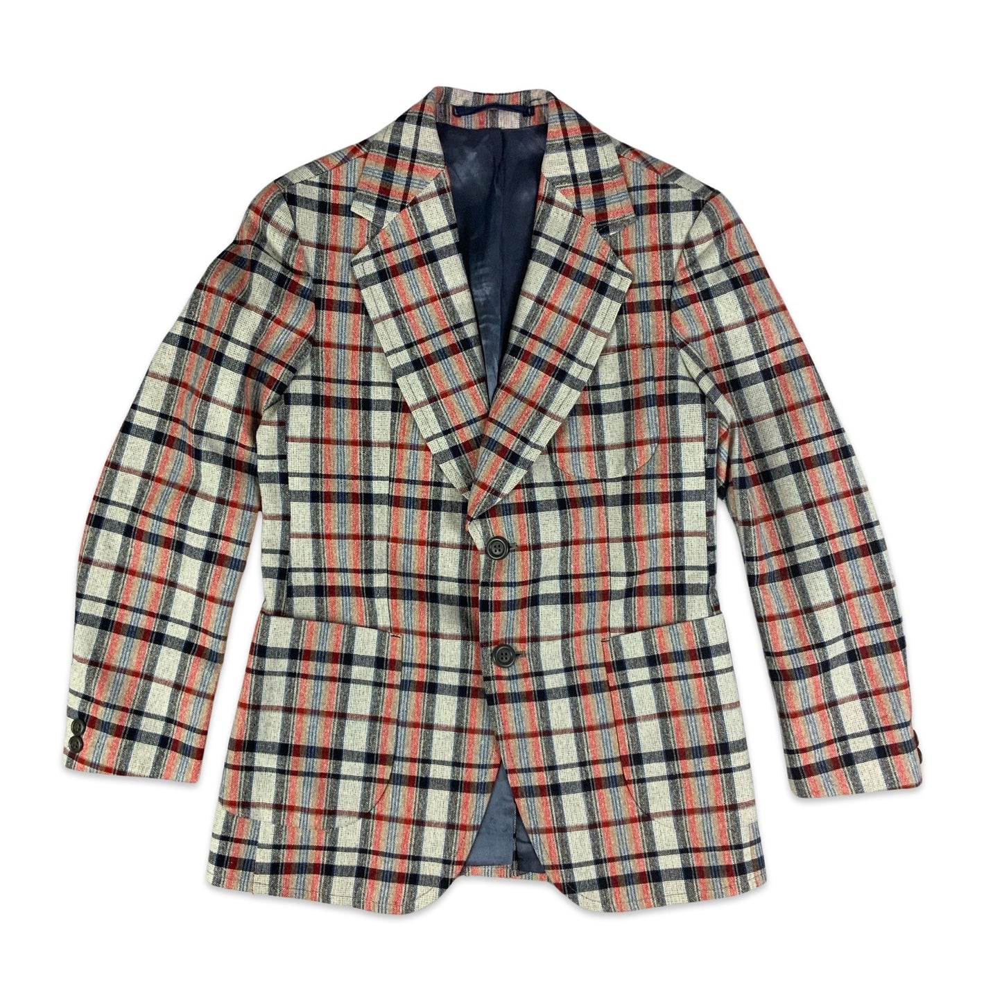 Vintage Beige Red & Navy Plaid Blazer 6 8