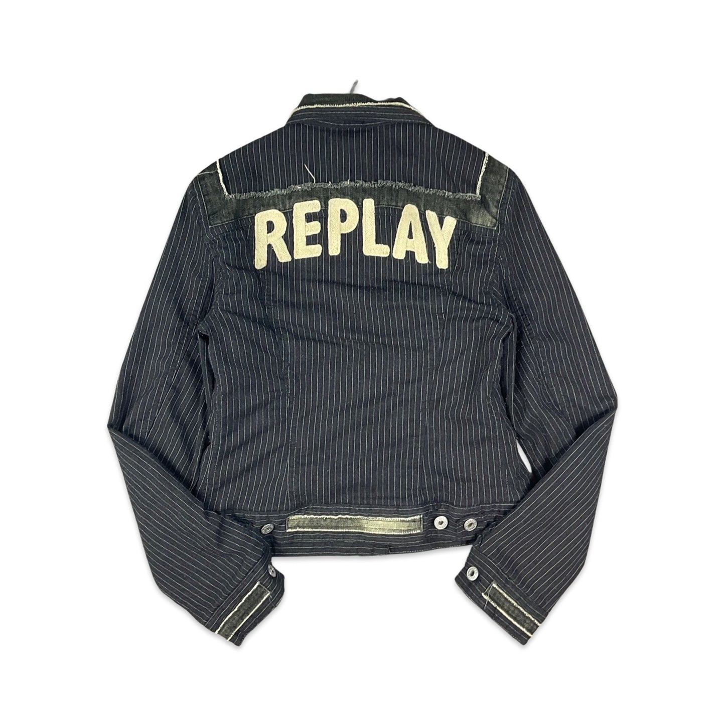 Vintage Y2K Replay Black Pinstripe Denim Jacket 8 10