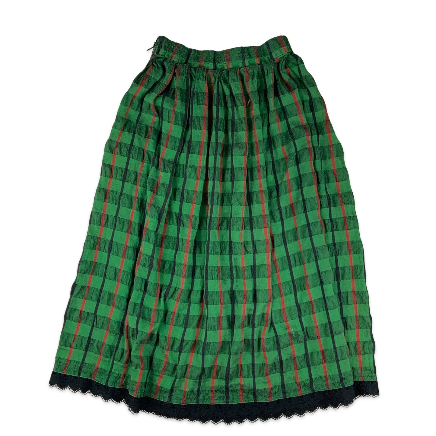 Vintage Green Black & Red Plaid Pleated Skirt 8