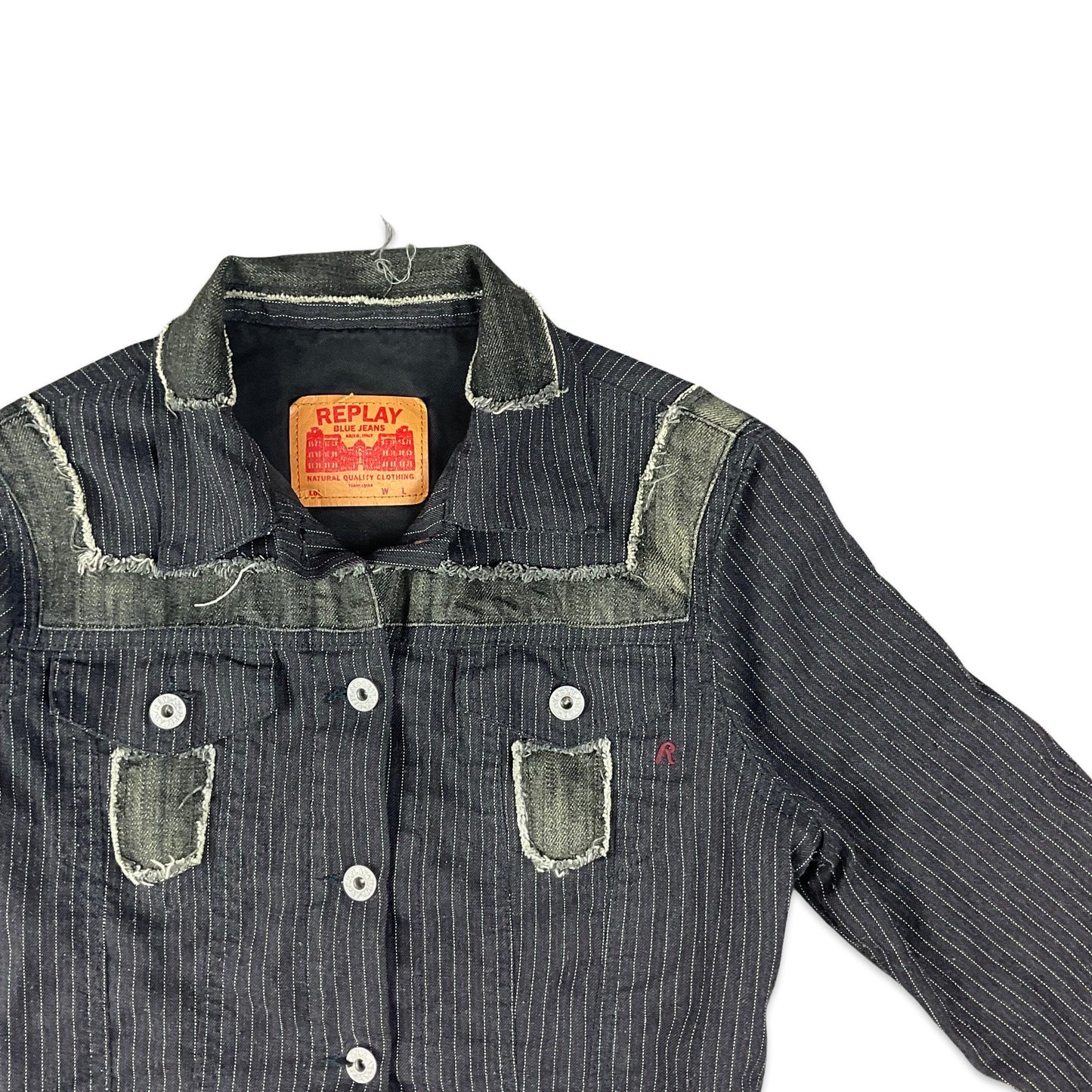 Vintage Y2K Replay Black Pinstripe Denim Jacket 8 10