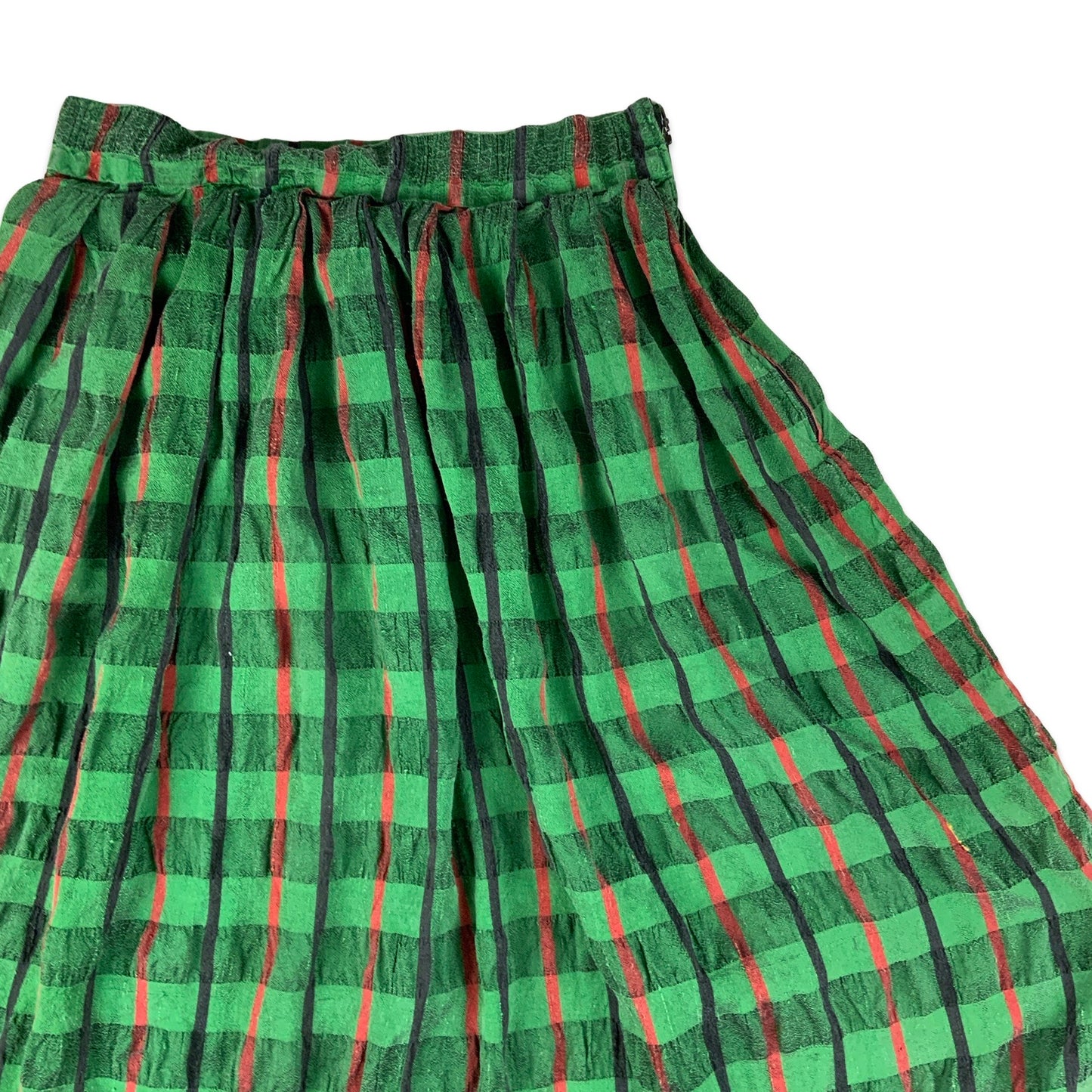 Vintage Green Black & Red Plaid Pleated Skirt 8